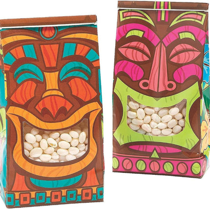 Fun Express Tiki Tin Tie Treat Bags with Window - Party Supplies - 24 Pieces