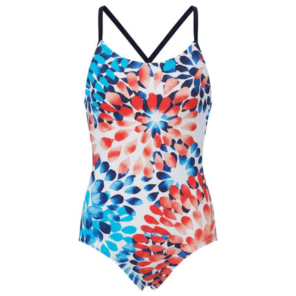 Kanu Surf Girls' Daisy Beach Sport 1-Piece Swimsuit, Daisy Red/White/Blue, 10