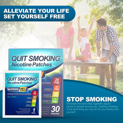 Quit Smoking Patches Step 1+, 21mg Upgraded to 28mg, It Can de Divided Into Four Pieces, 7mg. Stop Smoking Aid, that Work with 2 Weeks (30 Phtches)