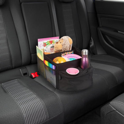 Stalwart Backseat Car Organizer - Collapsible Car Storage Box with Cupholders and Partitions for Front or Back Seat - Road Trip Essentials