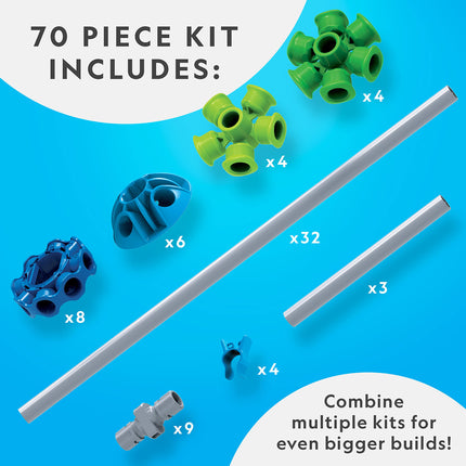National Geographic Kids Fort Building Kit - 70-Piece Indoor Fort Builder - Creative Play, STEM Building Toy, Building Kit for Kids 6-10, Blanket Fort Kit