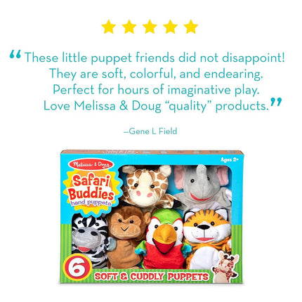 Melissa & Doug Safari Buddies Hand Puppets, Set of 6 (Elephant, Tiger, Parrot, Giraffe, Monkey, Zebra) Soft, Plush Animal Hand Puppets For Toddlers And Kids Ages 2+