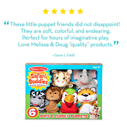 Melissa & Doug Safari Buddies Hand Puppets, Set of 6 (Elephant, Tiger, Parrot, Giraffe, Monkey, Zebra) Soft, Plush Animal Hand Puppets For Toddlers And Kids Ages 2+