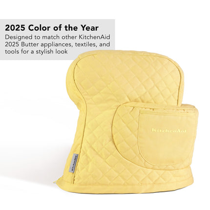 KITCHENAID Fitted Tilt-Head Stand Mixer Cover with Storage Pocket, Quilted 100% Cotton,14.4"x18"x10", Butter Yellow