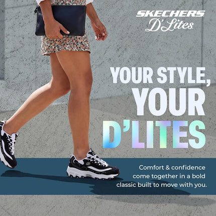 Skechers Women's D'lites-biggest Fan Trainers, Black Trubuck/ White Mesh/ Silver Trim, 2 UK