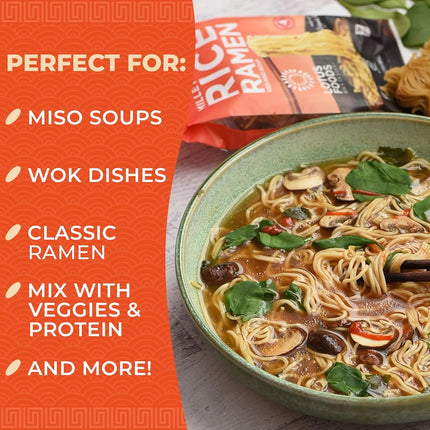Lotus Foods Millet and Brown Rice Ramen with Miso Soup, Low Sodium, 2.8 oz, 10 Count
