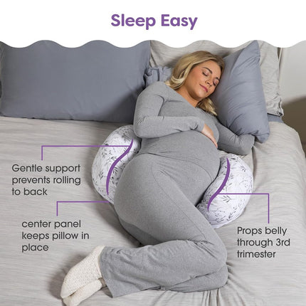 Oreiller de grossesse Boppy Side Sleeper, Feuilles d'automne grises, Portable, Oreillers de grossesse de soutien pour dormir sur le côté, Conception stable avec panneau central extensible qui grandit avec votre ventre