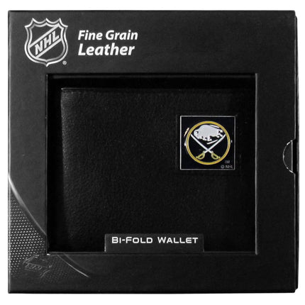NHL Buffalo Sabres Leather Bi-Fold Wallet Packaged in Gift Box, Black