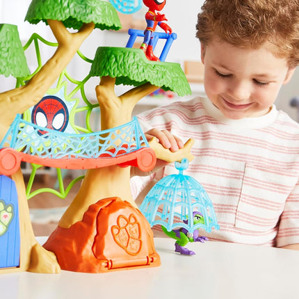 SPIDEY AND HIS AMAZING FRIENDS Marvel Dino Webs Tree House Playset, Spider-Man & Goblin Raptor, 4-Inch Action Figure Set, Ages 3+