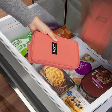 PackIt® Freezable Upright Snack Box, Papaya, Built with ECOFREEZE® Technology, Fully Freezable, Collapsible, Reusable, with Top Buckle Handle and Top Load Design, for Perishable Snacks On The Go