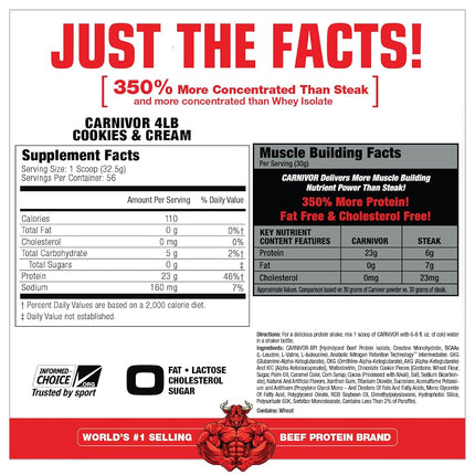 MuscleMeds Carnivor Beef Protein Isolate Powder, Cookies & Cream, 56 Servings, 1820 Gram, 64.1986 ounce, 4 pound