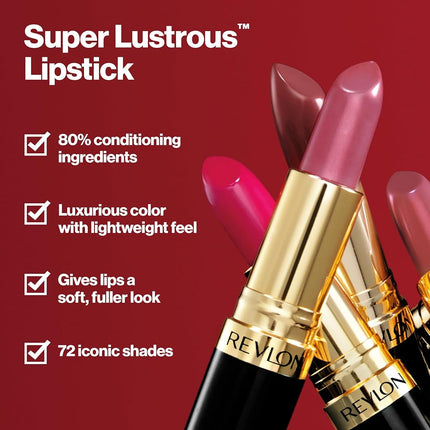 Lápiz labial Revlon Super Lustrous, color de labios de alto impacto con fórmula cremosa humectante, infundido con vitamina E y aceite de aguacate en Pink Pearl, Softsilver Red (425)