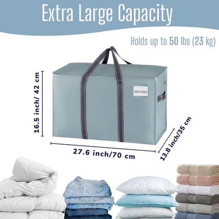 VENO 2 Pack Moving Bags, Moving Supplies, College Packing Storage Boxes with Lids Alternative, Heavy Duty Totes, Extra Large, Sturdy Handles, Zipper, for Packaging (Light Blue Matte, 2 Pack)