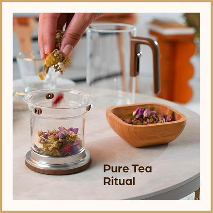 WOLTBLOOM Enchanti Tea Pot - Modern Glass Infuser Teapot - Water Separation Magic Teapot with Heat-Resistant Handle - Elegant Gift Box & Writable Card - Perfect for Loose Leaf Tea - 600 ML (20oz)