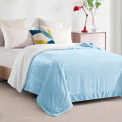Elegant Comfort Ultra Soft Reversible Flannel Sherpa Blanket - Cozy Silky Fleece Throw for Couch, Bed - Plush Fuzzy Warm Winter Blanket for Gift, Twin XL, Aqua
