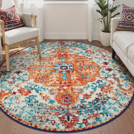 Lahome Bohemian Floral Medallion Round Rug - 6Ft Soft Washable Non-Slip Vintage Cute Table Throw Carpet for Living Room, Dining Room, Bedroom, Office, Nursery, Guest Room