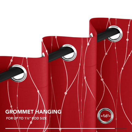 Deconovo Blackout Curtains - Silver Wave Dots Print, Thermal Insulated, Noise Reducing, Privacy Drapes for Bedroom & Living Room (52W x 84L Inch, Red/Silver, 2 Panels)