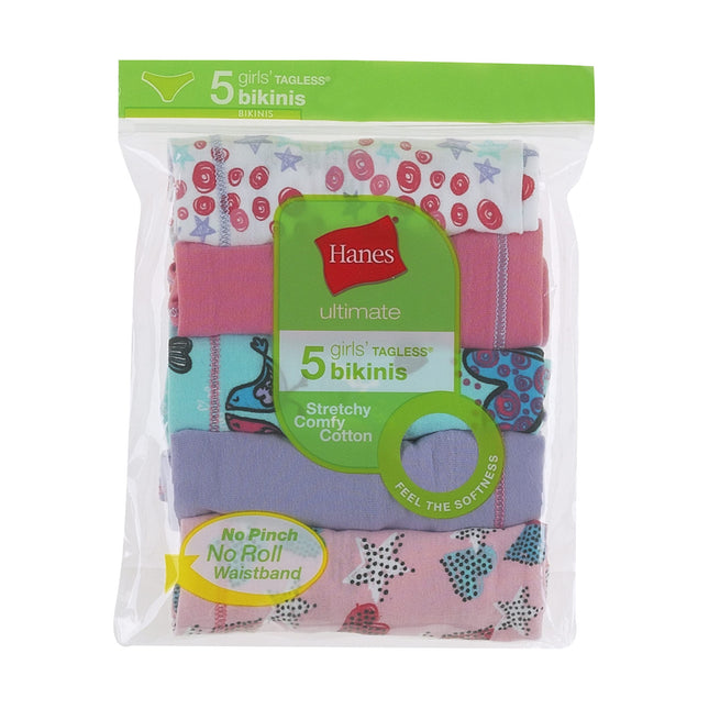 Hanes Ultimate Lot de 5 culottes bikini extensibles en coton pour fille, couleurs assorties, 8 ans