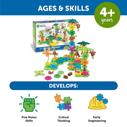 Learning Resources Gears! Gears! Gears! Movin’ Monkeys, Gears & Construction Toy, STEM Toys, Gears for Kids