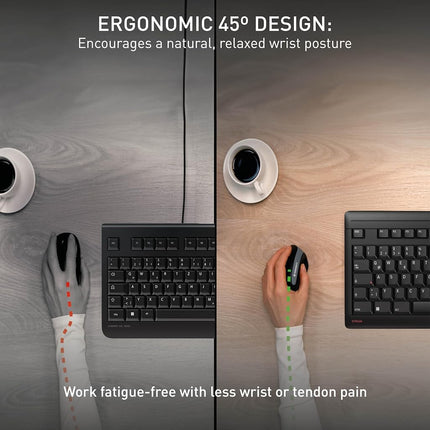 CHERRY MW 4500 LEFT, Ergonomic Vertical Mouse for Left-Handers, Wireless (2.4 GHz RF), 3-Stage Adjustable Resolution up to 1200 Dpi, Battery-Powered, Black