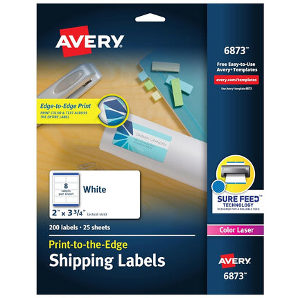 Avery Print-to-The-Edge Labels for Laser Printers, 2 x 3.75 Inches, 200 Labels, 5 Packs (6873)