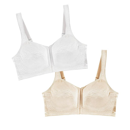 Playtex Women’s 18 Hour Front Close Extra Back Support Wireless Bra, USE52E, White/Light Beige, 2 Pack, 46DD