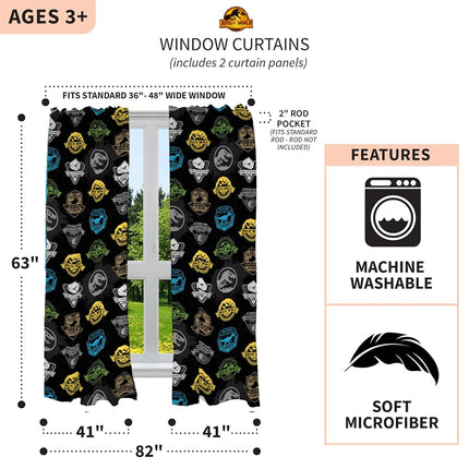 Franco Kids Room Window Curtains Drapes Set, 82 in x 63 in, Jurassic World