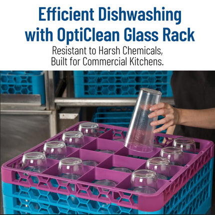 Carlisle FoodService Products Opticlean Plastic Glass Rack, Divided Extender with 16 Compartments for Cleaning, Factories, 19.875 X 19.875 X 1.75 Inches, Lavender