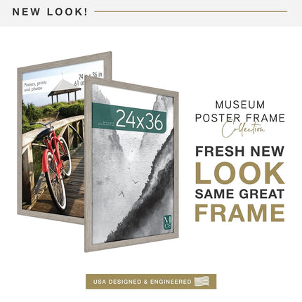 MCS Museum Poster Frame 24x36 Barnwood, Vertical & Horizontal Wall Hanging Large Picture Frame for Photos, Posters & Art Prints (1-Pack)
