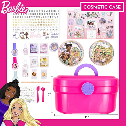 Barbie Cosmetic Case by Horizon Group USA, DIY Beauty Kit for an at-Home Spa Day, Create Your Own Face Sheet Masks, Nail Art & Body Glitter, Includes Reusable Storage Case with Removable Tray