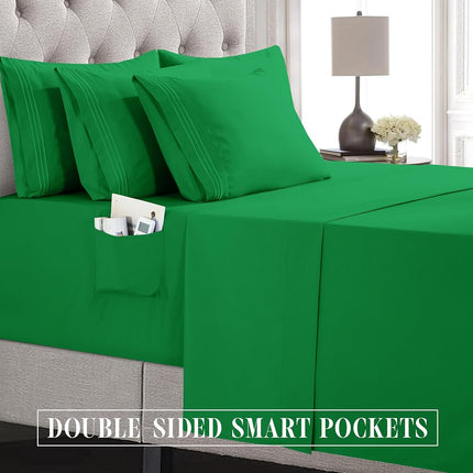 Elegant Comfort Luxury Soft 6-Piece 1500 Premium Hotel Quality Bed Sheet Set with Extra Deep Pockets 18-24 Inch, Wrinkle Free, Storage Pockets, Extra Deep Pocket 6PC Sheets, King, Emerald Green