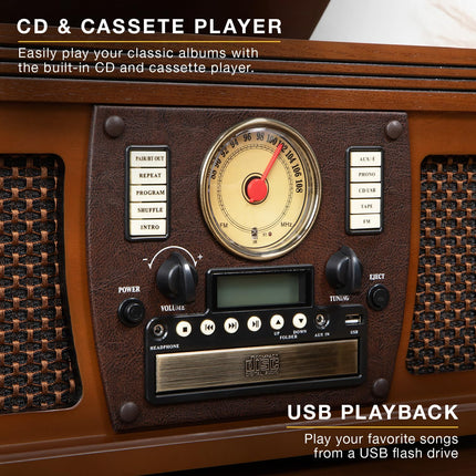 Victrola Navigator 8-in-1 Bluetooth Record Player with Built-in Speakers – 3 Speed, CD Player, Cassette, FM Radio, USB, RCA Out, Headphone Jack, Wireless Music Streaming, Real Wood (Walnut)