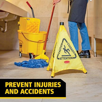 Rubbermaid Commercial Products Wet Floor Pop-Up Safety Cone | Collapsible 4 Sided Plastic Warning Sign | 76 cm, Yellow