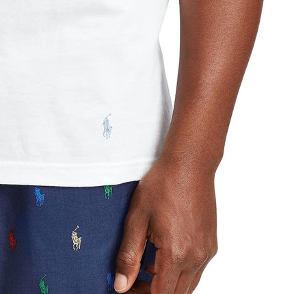 POLO RALPH LAUREN Men's Big & Tall Classic Fit Cotton Crew Undershirt 3-Pack, White/Surf Blue, Surf Blue/White, Cruise Navy/White, S