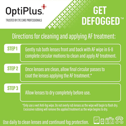 OptiPlus 100-Count Pre-Moistened Anti-Fog Lens Wipes, 6" x 5"