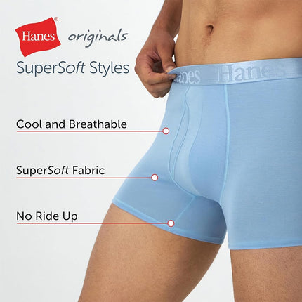 Hanes Men's Originals Boxer Briefs, Supersoft Bamboo from Viscose Underwear, 3-Pack, Trunk-Blue, Green, Light Blue-3 Pack, XXL (Pack of 3)