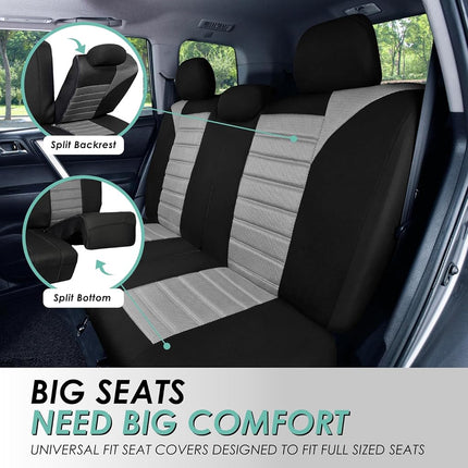 FH GROUP Full Set 3D Air Mesh Car Seat Covers - Universal Fit, Low Back Seat Cover, Airbag Compatible, Split Bench Rear Seat, Washable Seat Cover for SUV, Sedan, Gray