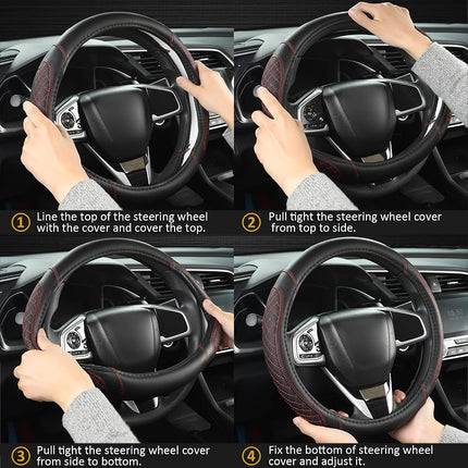 West Llama Customized Auto Car Steering Wheel Cover for Ford F-150, F-250, F-350, Expedition(Diamond Quilted - Black+Red)