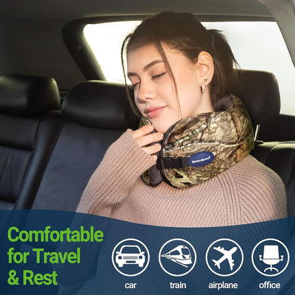 Travel Car Airplane Neck Pillow - Memory Foam Head Rest Support Traveling Essentials - Sleeping Neck Cushion Pillows for Adult Kids - Long Flight Air Accessories Gift for Women - A01 Mossy Oak