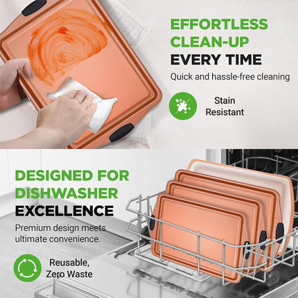 NutriChef 5 Piece Baking Pan Set, Nonstick Carbon Steel Bakeware Pans, Stackable Baking Trays, Kitchen Bake Cookie Sheet for Oven, with Silicone Handles, PFOA, PFOS, PTFE Free