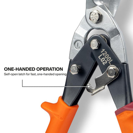 Metal Shears, Aviation Snips with Wire Cutter, Left Curvature Klein Tools 1200L