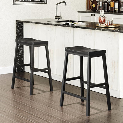 HOOBRO Bar Stools, Set of 2 Bar Chairs, Saddle Stools, Kitchen Counter Stools with Footrests, Industrial Stools for Dining Room, Kitchen, Counter, Bar, Black BB02MD01