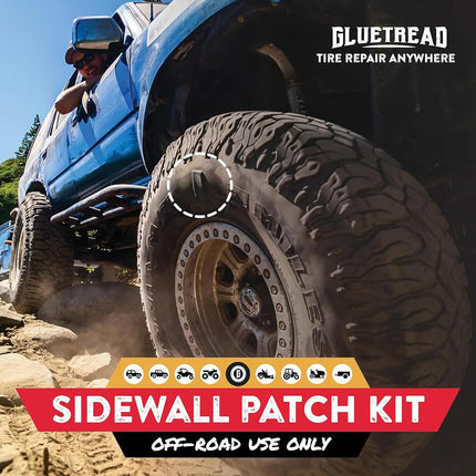 GlueTread External Patch Kit - for Tubeless Tires - No Need to Remove Tire - Kit Includes Enough Material to Patch 4 Tires - ATV Sidewall Repair Kit