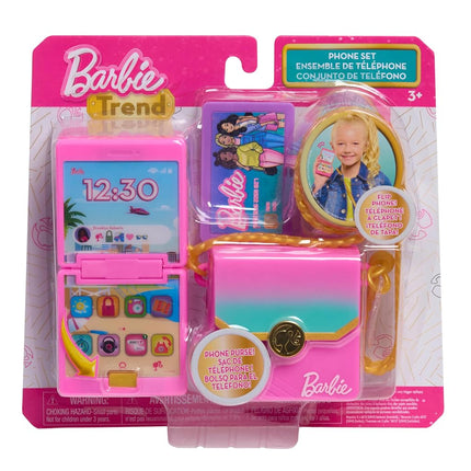 Coffret Téléphone Barbie Tendances Sons et Lumières, 4 Pièces, Téléphone Jouet Interactif, Portefeuille Jouet, Déguisement et Jeu d'Imitation, Jouet pour Enfants à Partir de 3 Ans par Just Play