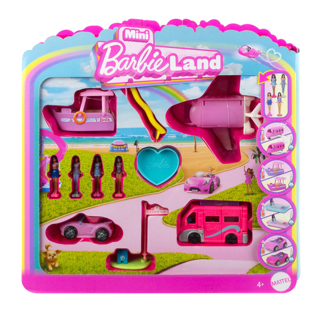 Barbie Mini BarbieLand 4-Pack Doll & Toy Vehicle S