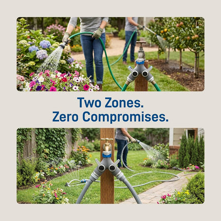 Orbit XL 2-Way Garden Hose Splitter – Dual Valves, Heavy-Duty Zinc Y Connector, Easy-Grip Lever Shut-Off 28294