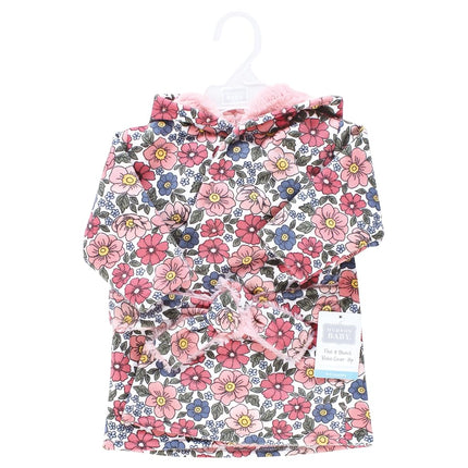Hudson Baby Unisex Baby Mink with Faux Fur Lining Pool and Beach Robe Cover-ups, Pink Blue Pretty Floral, 6-12 Months