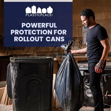 Plasticplace 95-96 Gallon Trash Bags on Rolls, 1.2 Mil, 61"W x 68"H, Black, 50/Case
