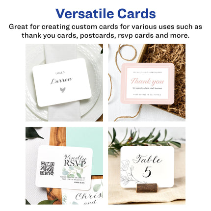 Avery Printable Rounded Corner Cards with Sure Feed Technology, 4.25" x 5.5", Matte White Cardstock, Print-to-the-Edge, Laser/Inkjet Cards, 100 Total
