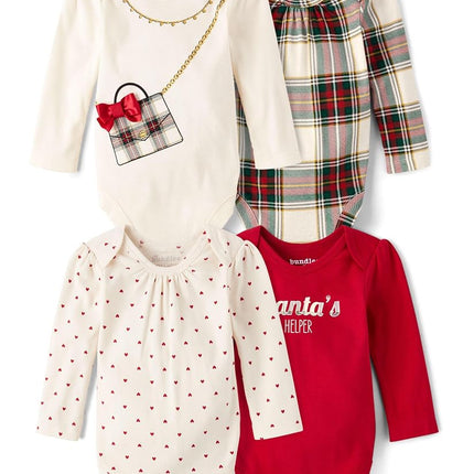 The Children's Place Baby Boys' And Newborn Long Sleeve Bodysuits, Multipacks, Holiday Tartan 4-pack, 0-3 Months
